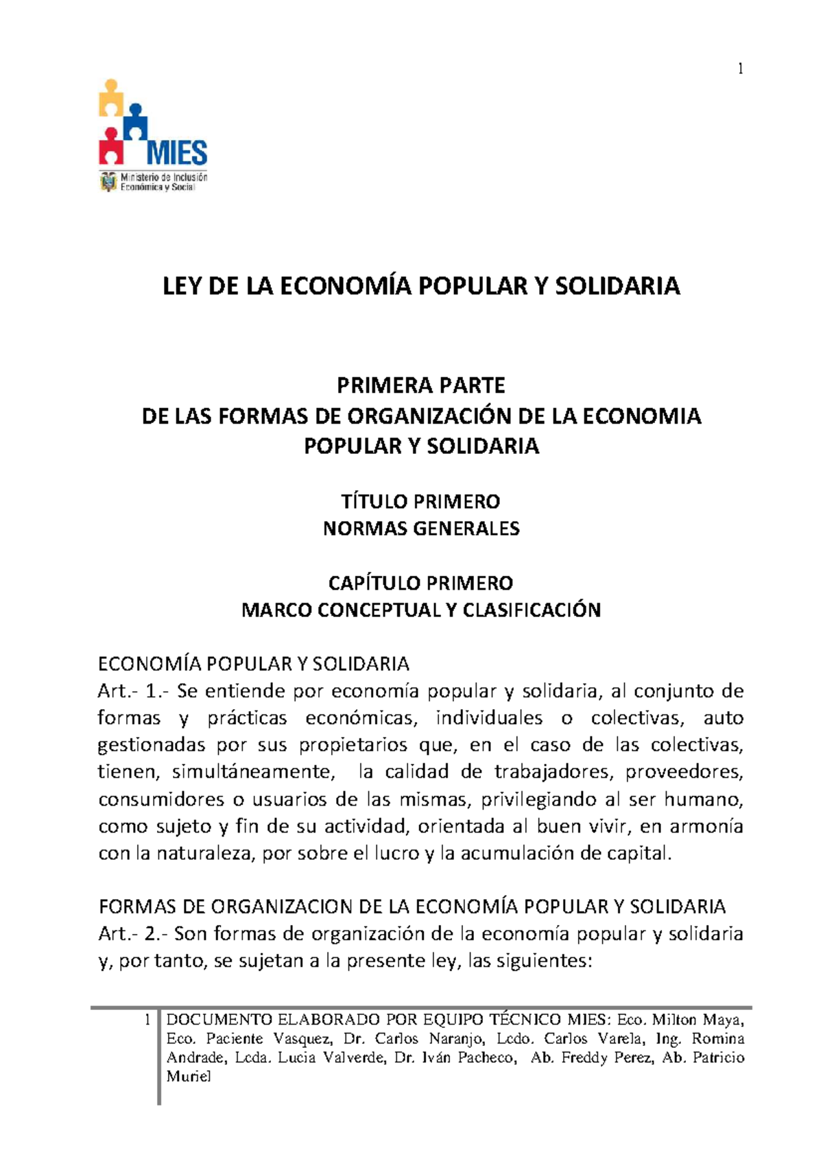 Ley de la Economía Popular y Solidaria: Marco Conceptual y Normas ...