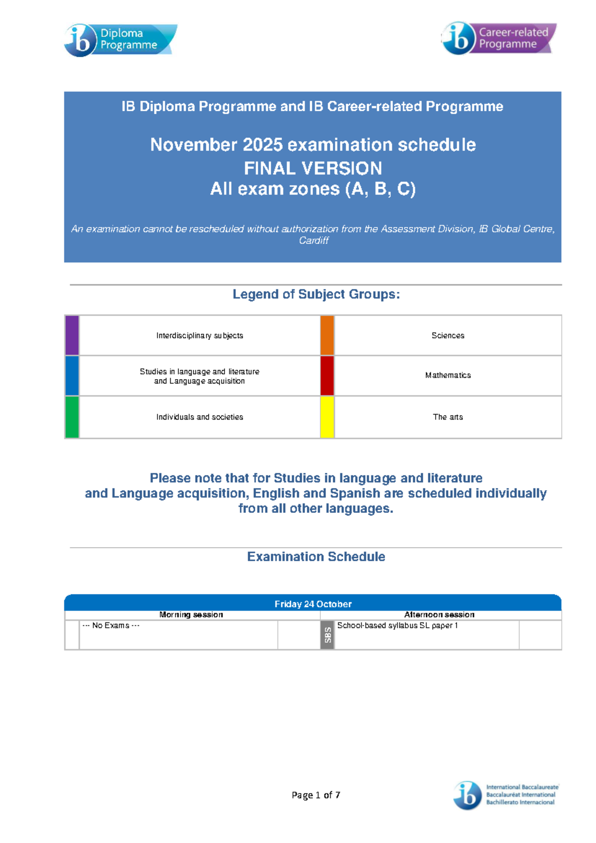 IB Diploma Programme November 2025 Exam Schedule - Final Version - Studocu