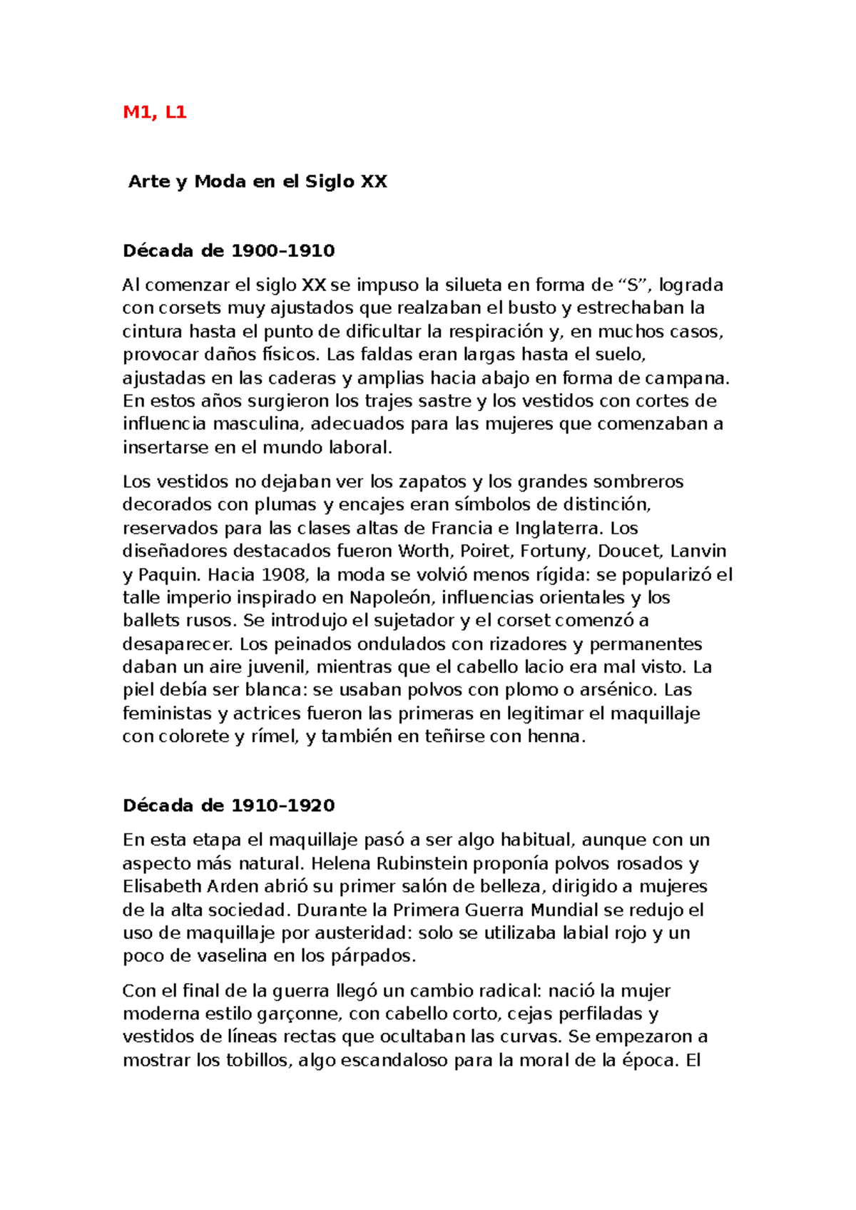 M1, L1-L3 Resumen de Arte y Moda en el Siglo XX y Grupo Inditex - Studocu