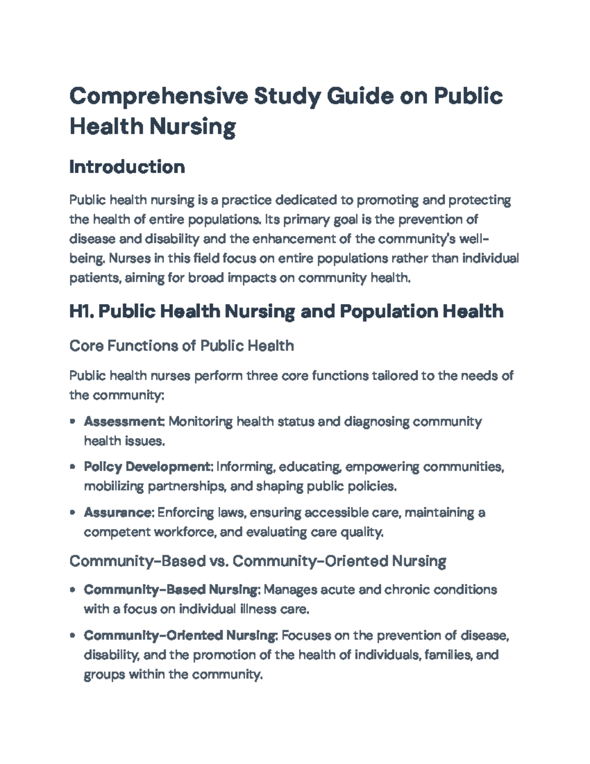 Comprehensive Study Guide for Public Health Nursing (PHN 101) - Studocu