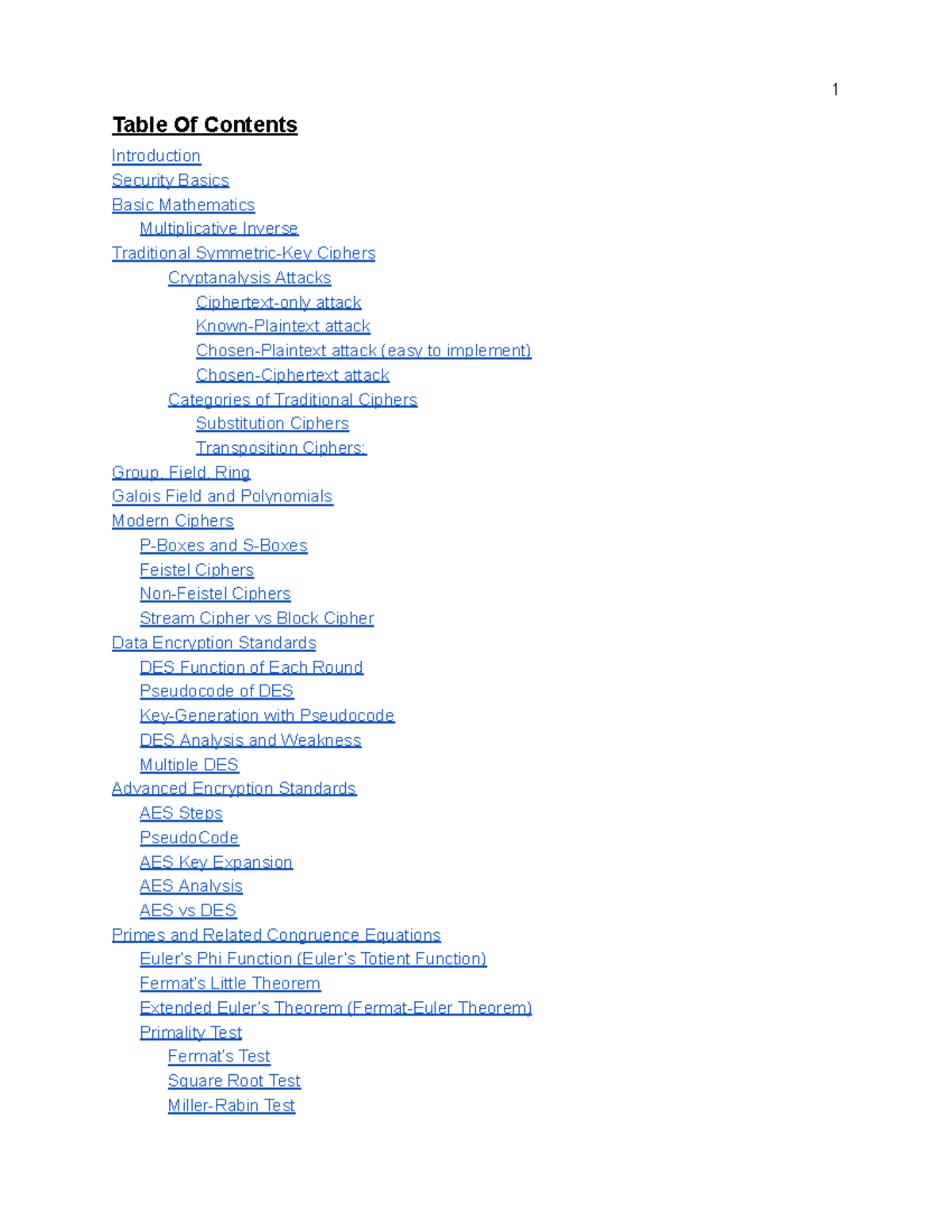 CNS Notes - Table Of Contents Introduction Security Basics Basic ...