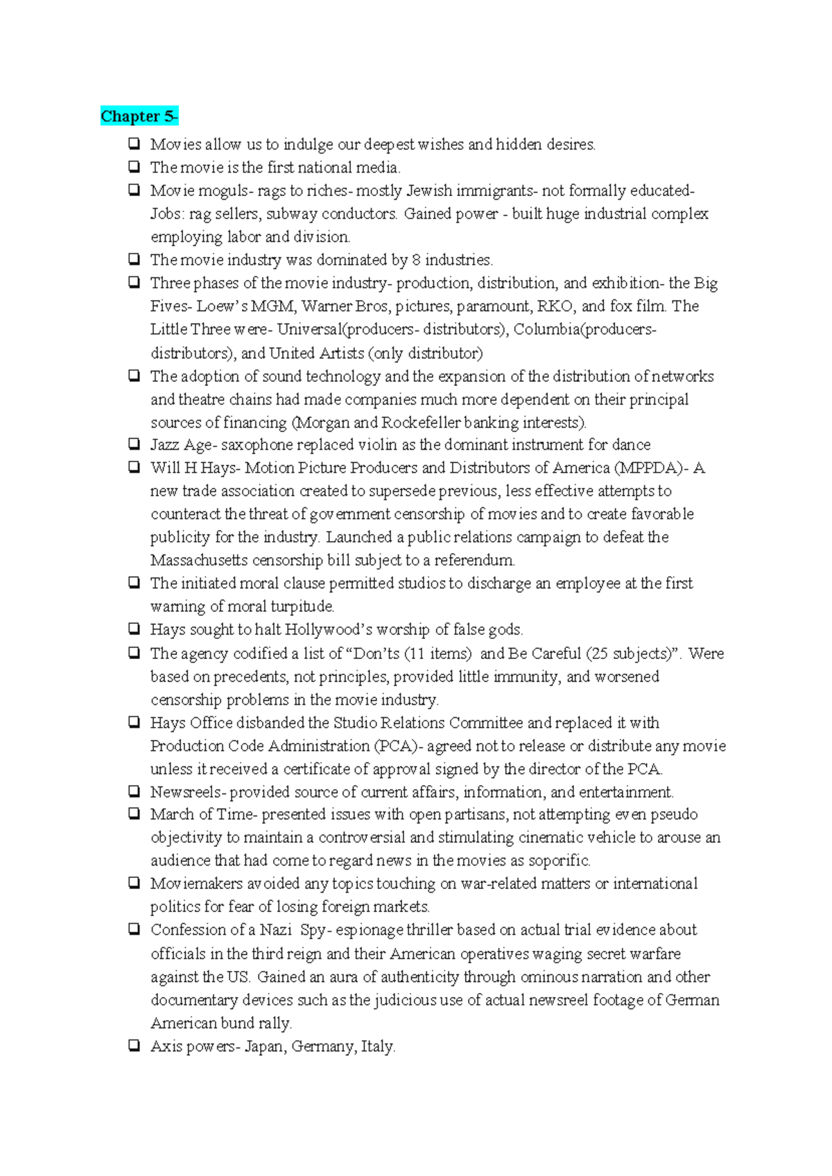 MEDIA 180- Chapter 5 - Chapter 5- Movies allow us to indulge our ...