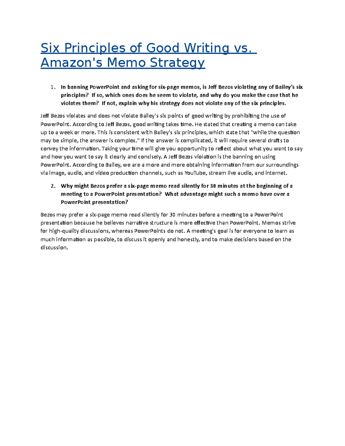 Analyzing Bezos' Memo Strategy: Does It Align with Bailey's Writing ...