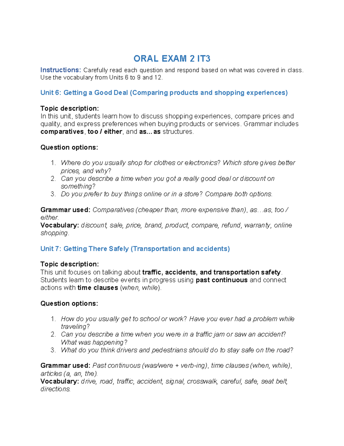Oral Exam 2 Questions & Rubric - IT3 T3 Definitive - SS2025 - Studocu