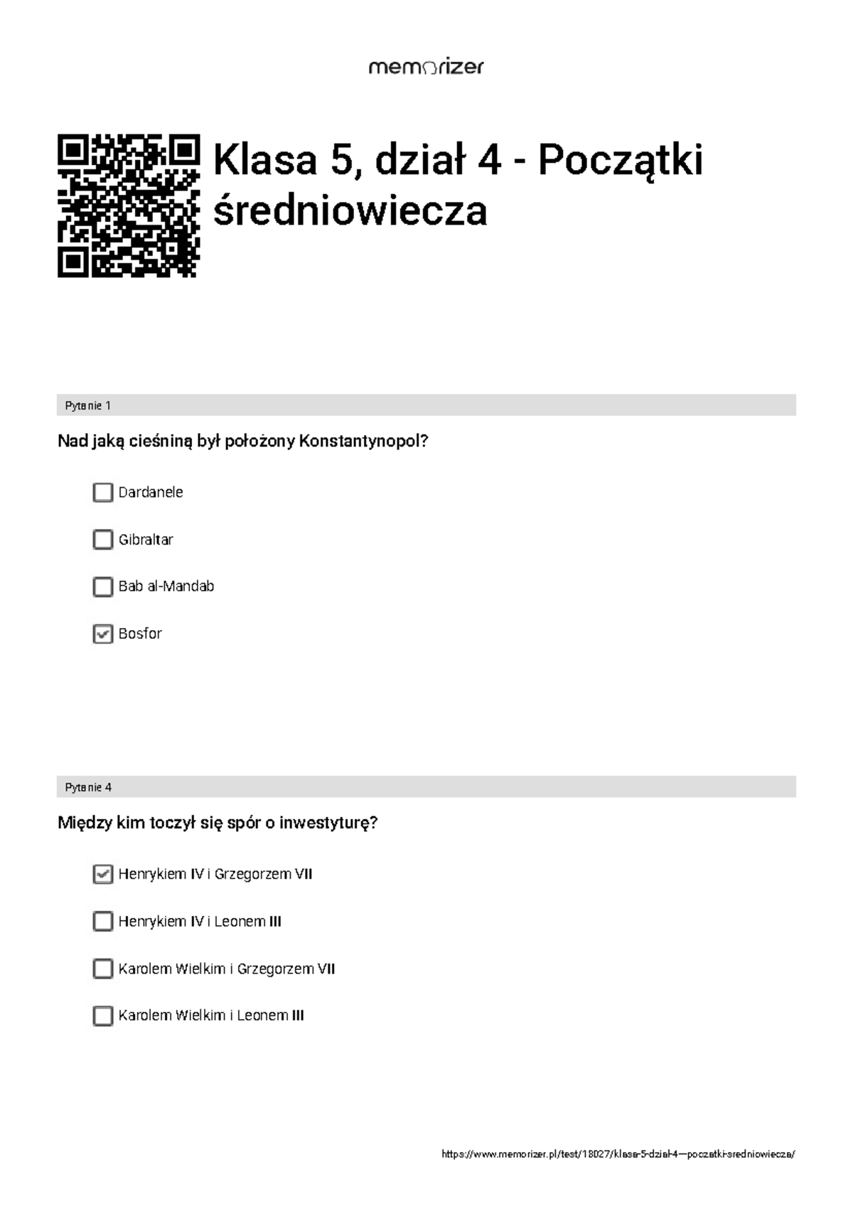 Klasa 5 - Dział 4: Początki Średniowiecza - Pytania i Odpowiedzi - Studocu