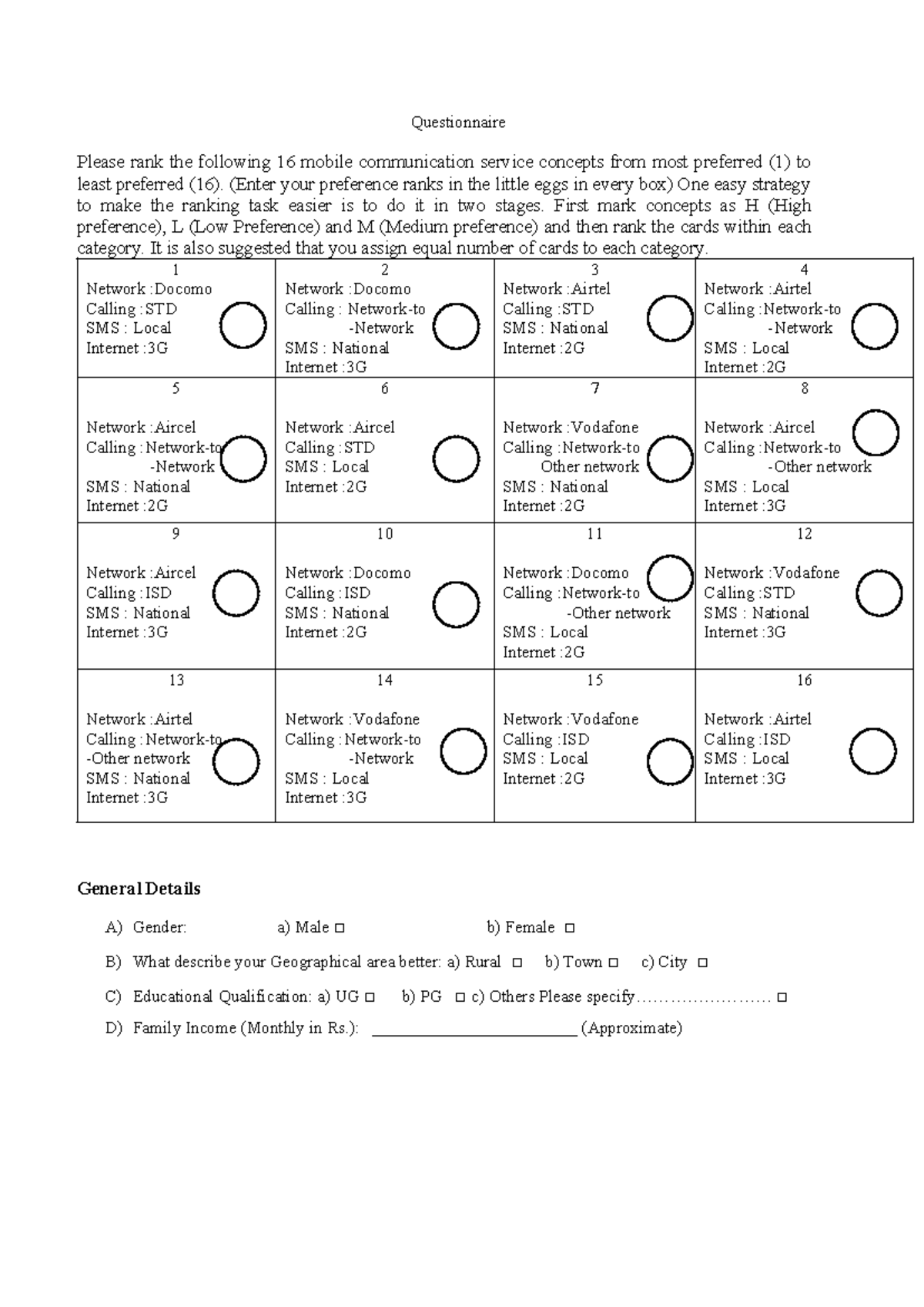 Conjoint Questionnaire for Mobile Communication Preferences - Studocu