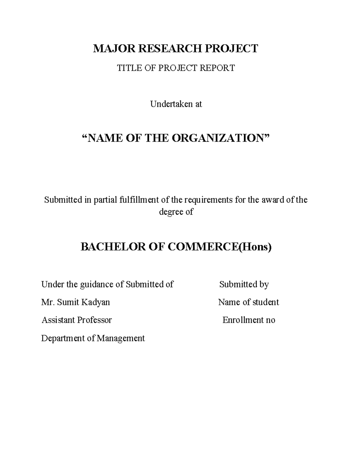 Major Research Project Report for B.Com (Hons) - G.G.S.I.P. University ...