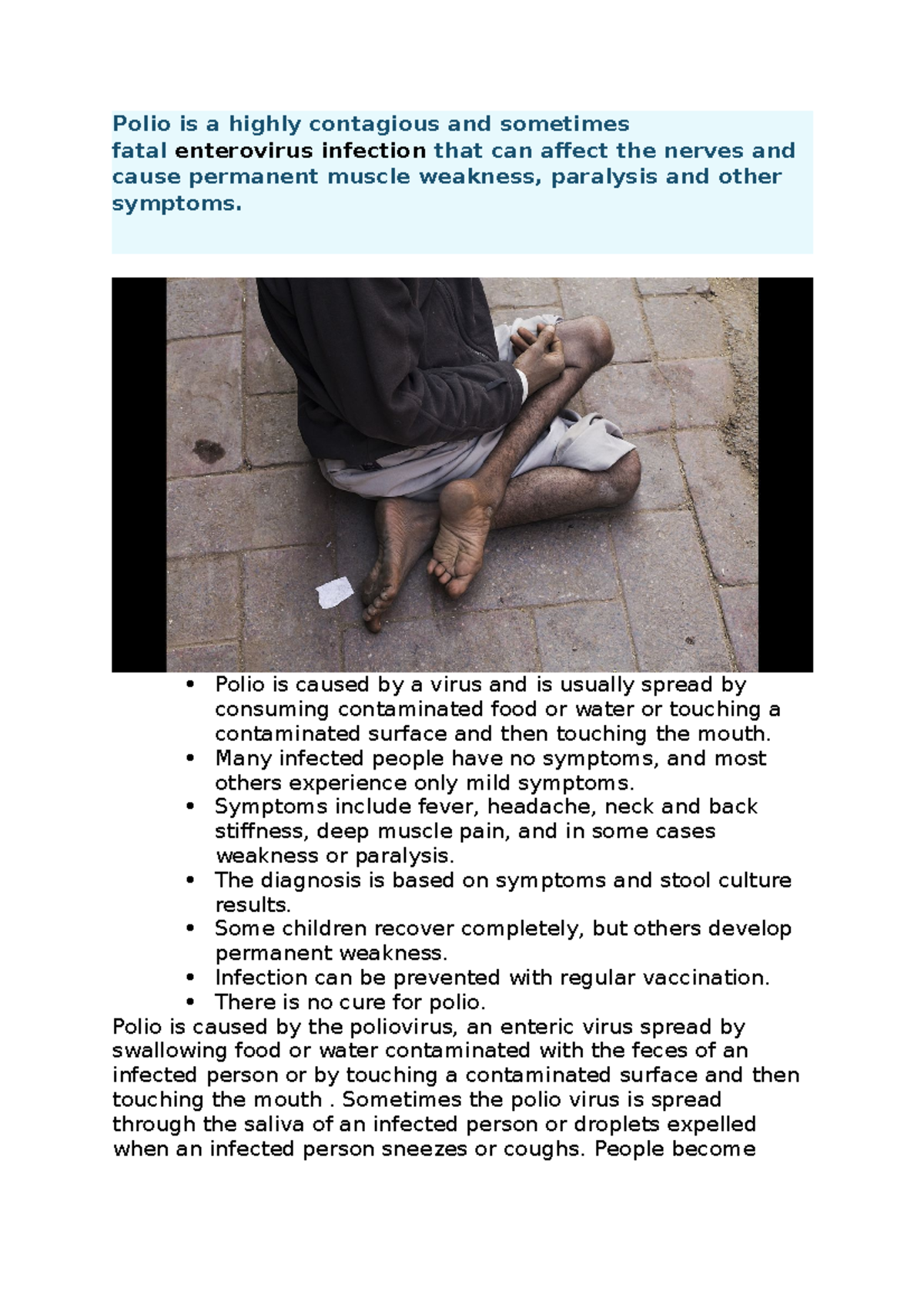 Polio Study Notes: Overview of Causes, Symptoms, Prevention, and ...