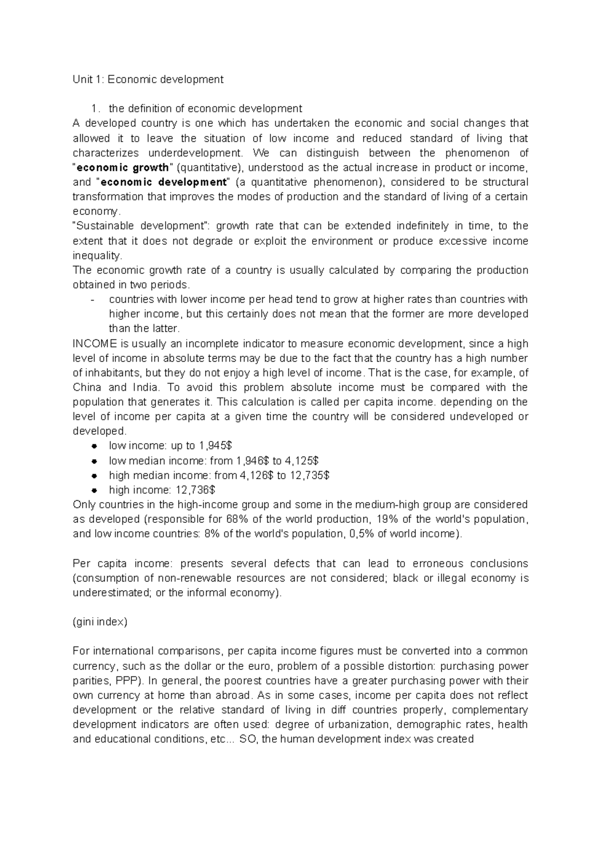 Unit 1: Understanding Economic Development and Its Challenges - Studocu