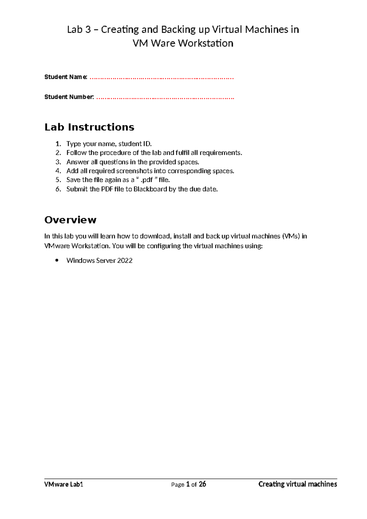 Lab 3 - Creating & Backing Up VMs in VMware Workstation (Student) - Studocu