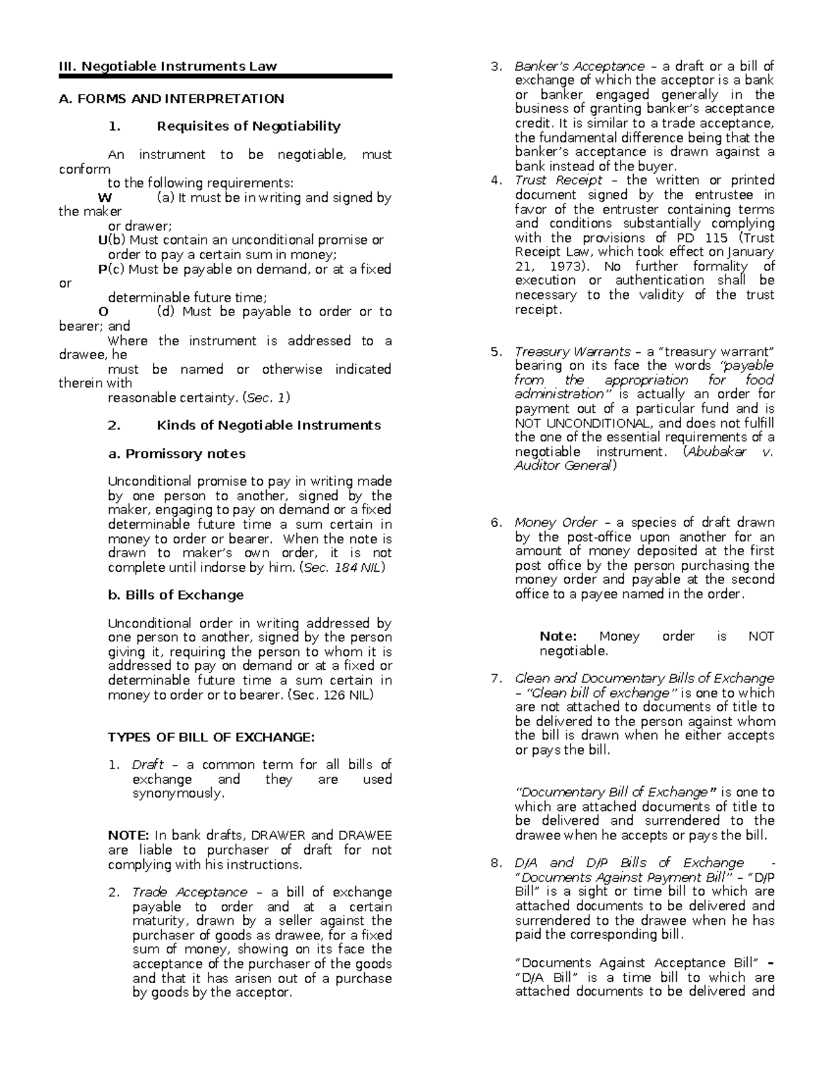 Negotiable Instruments Law Reviewer (441187652, 135071506) - Studocu