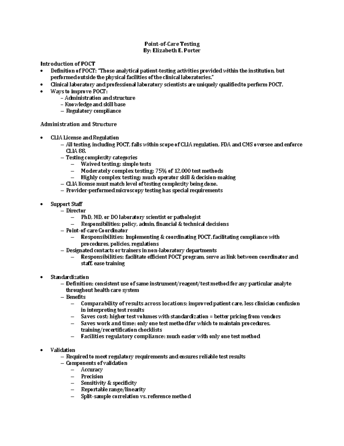 Point-of-Care Testing Overview: Structure, Administration ...