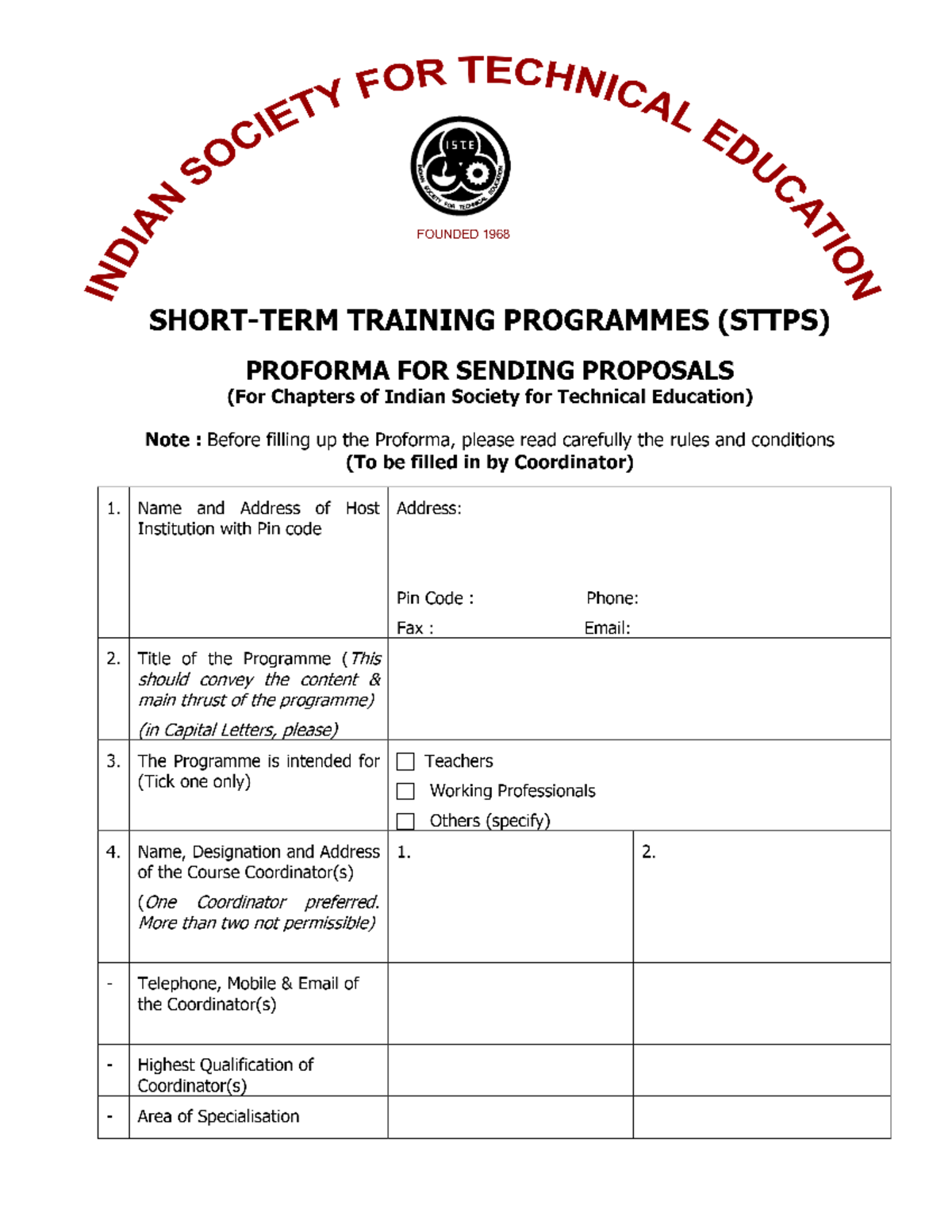 Self-Financing Short-Term Training Programmes (STTPs) Proforma - Studocu