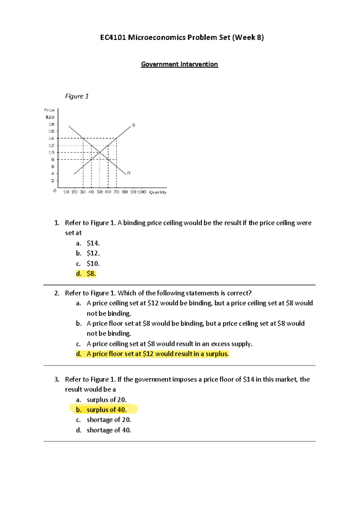EC4101 Microeconomics Problem Set (Week 8): Government Intervention ...
