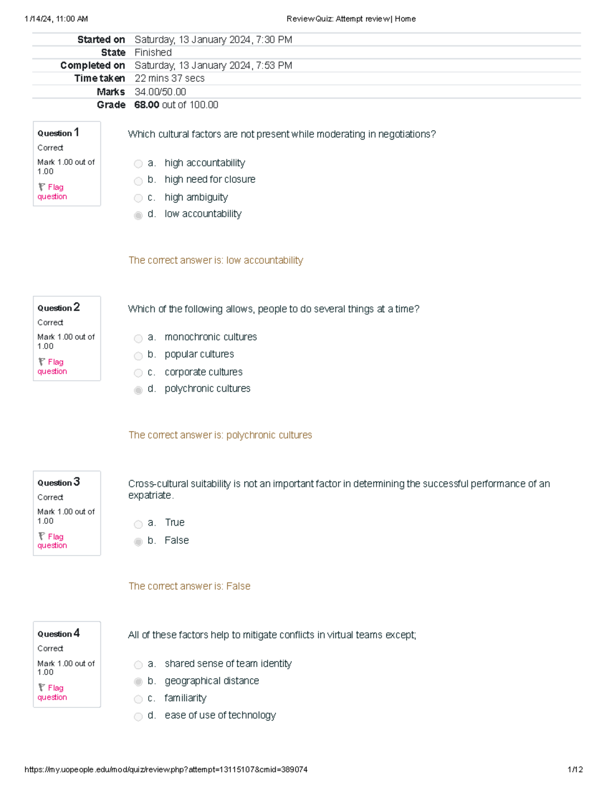 Multinational Management Quiz Results and Key Insights - Studocu