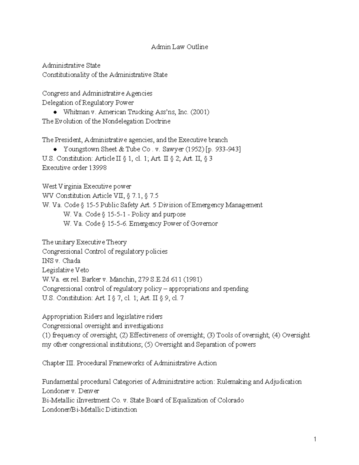 Admin Law Outline: Key Concepts and Cases for Exam Review - Studocu