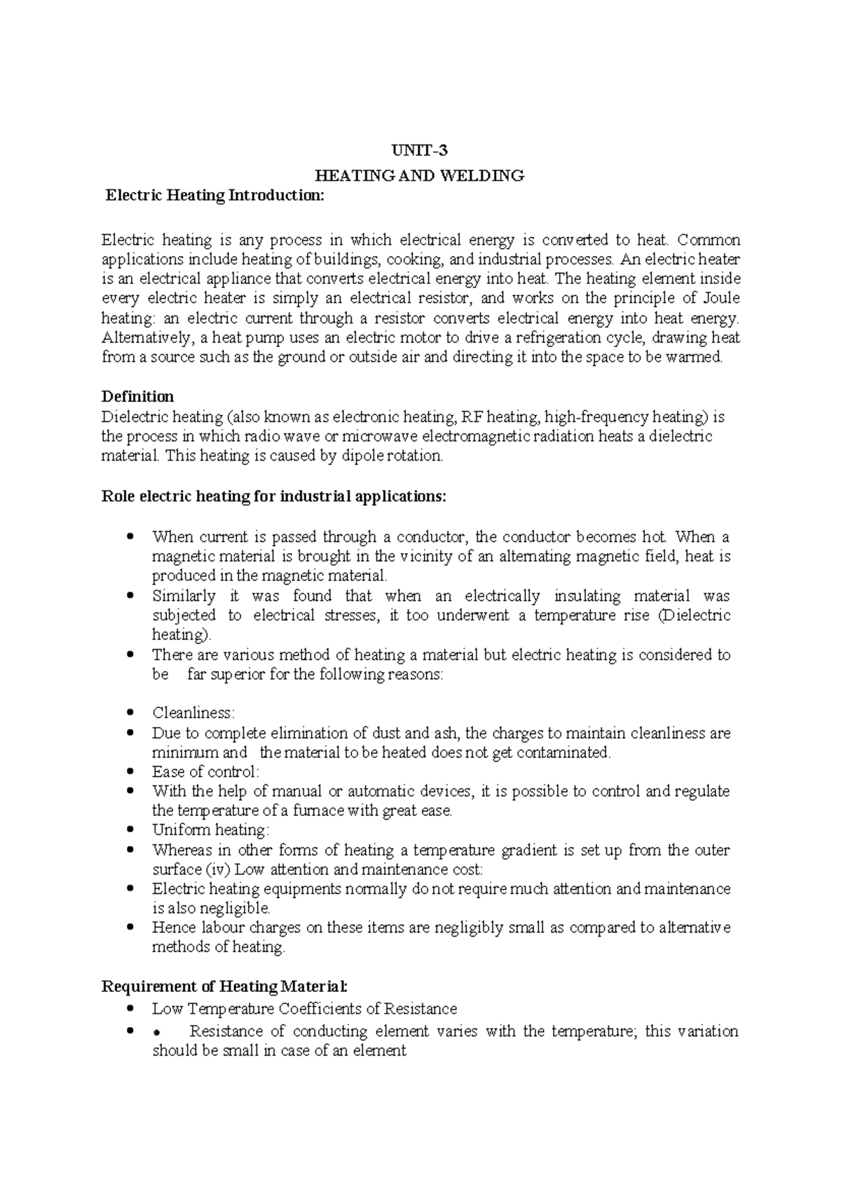 Eeugc - EE8015 Electric Heating & Welding: 3rd Unit Notes - Studocu