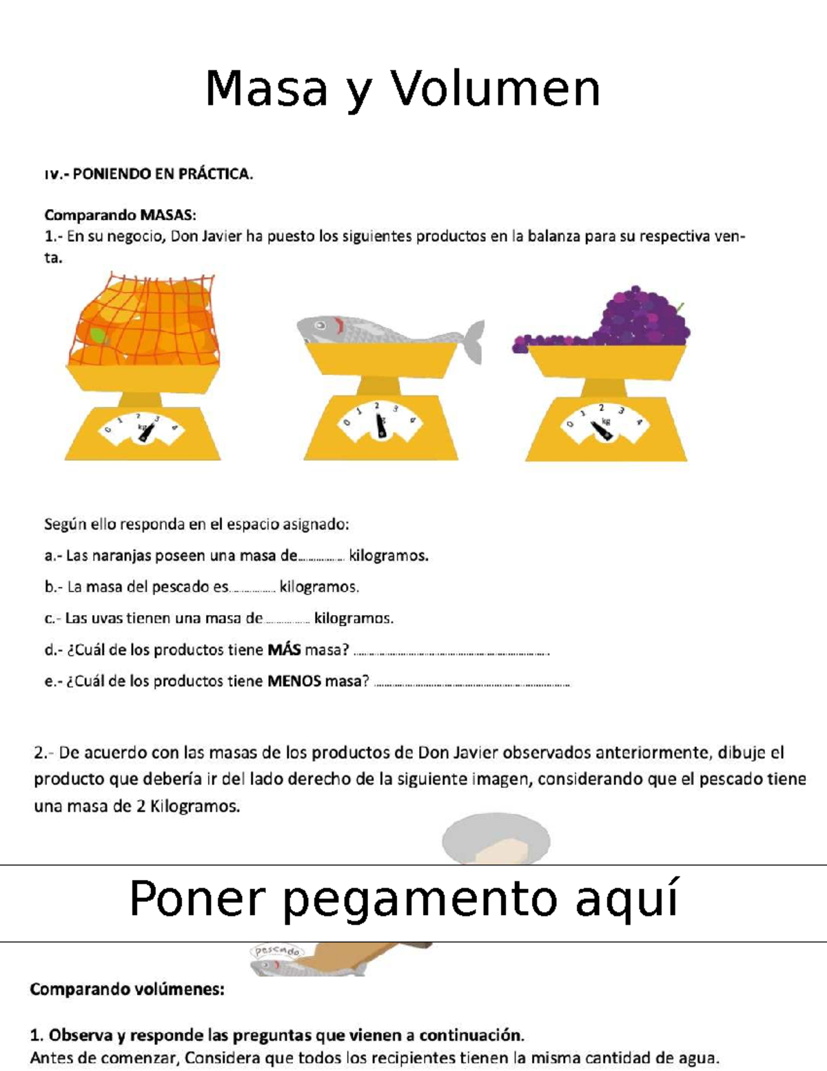 Masa y Volumen: Comparación Práctica de Productos - Document Preview