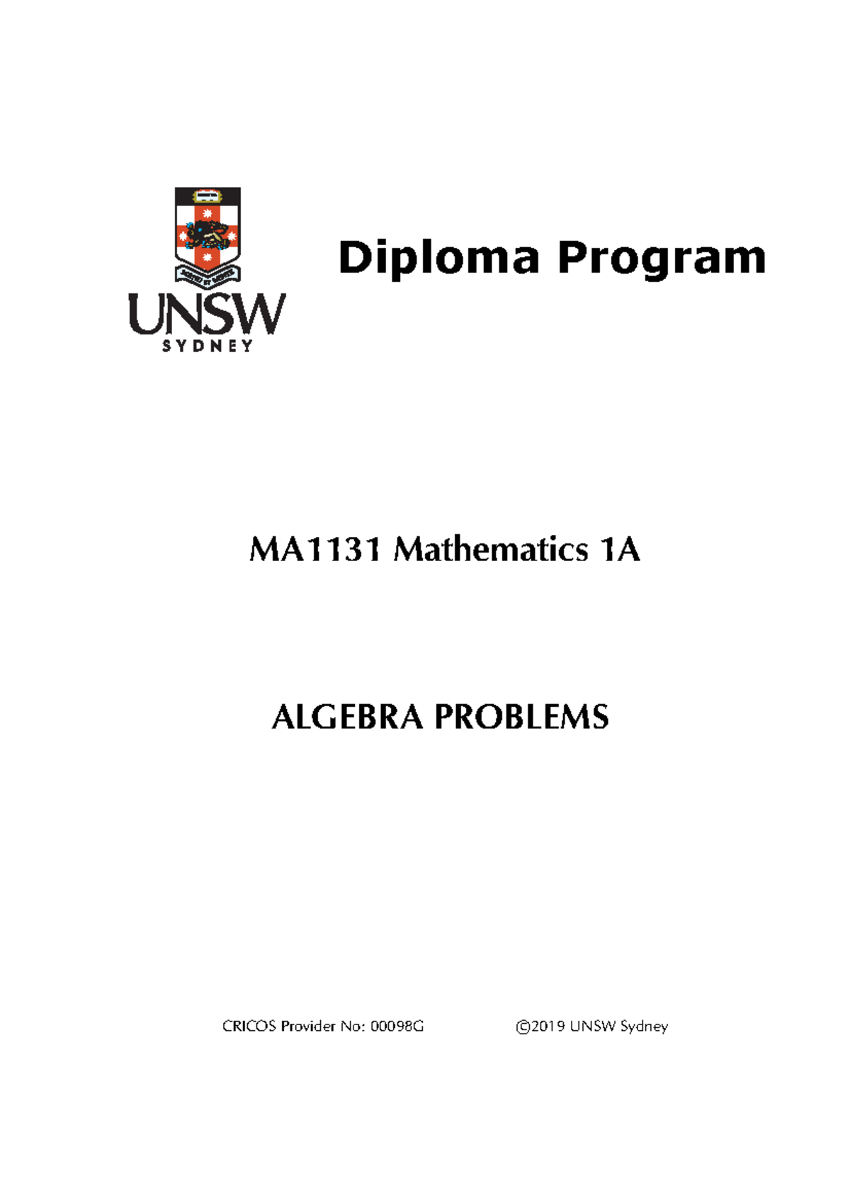 MA1131 Algebra - Problem Sets and Weekly Schedules Overview - Studocu