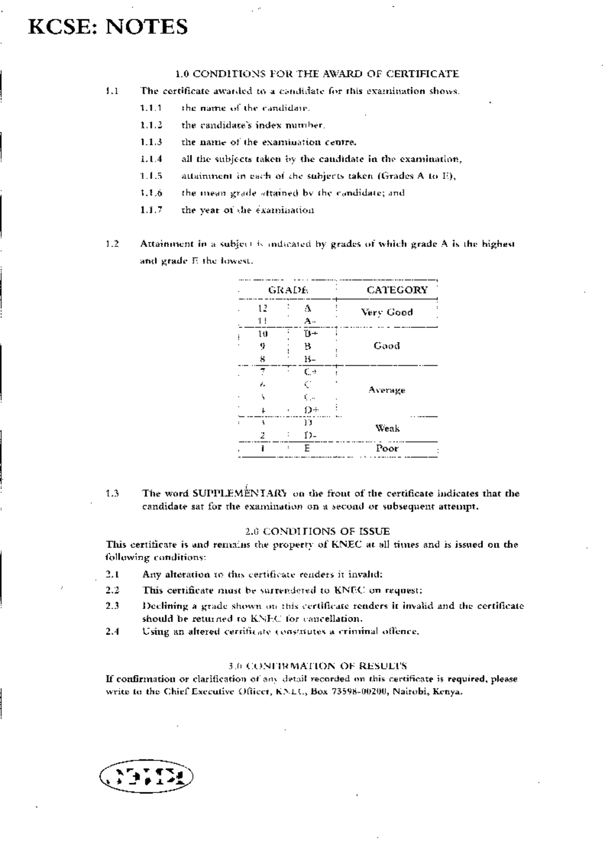 KCSE Cert Conditions & Note on Certificate Validity - 20250305 - Studocu