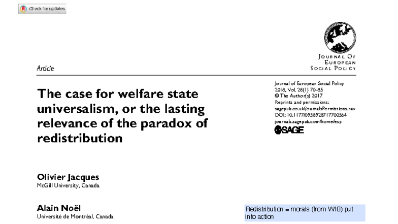 700564 European Social Policy: The Case for Welfare State Universalism ...