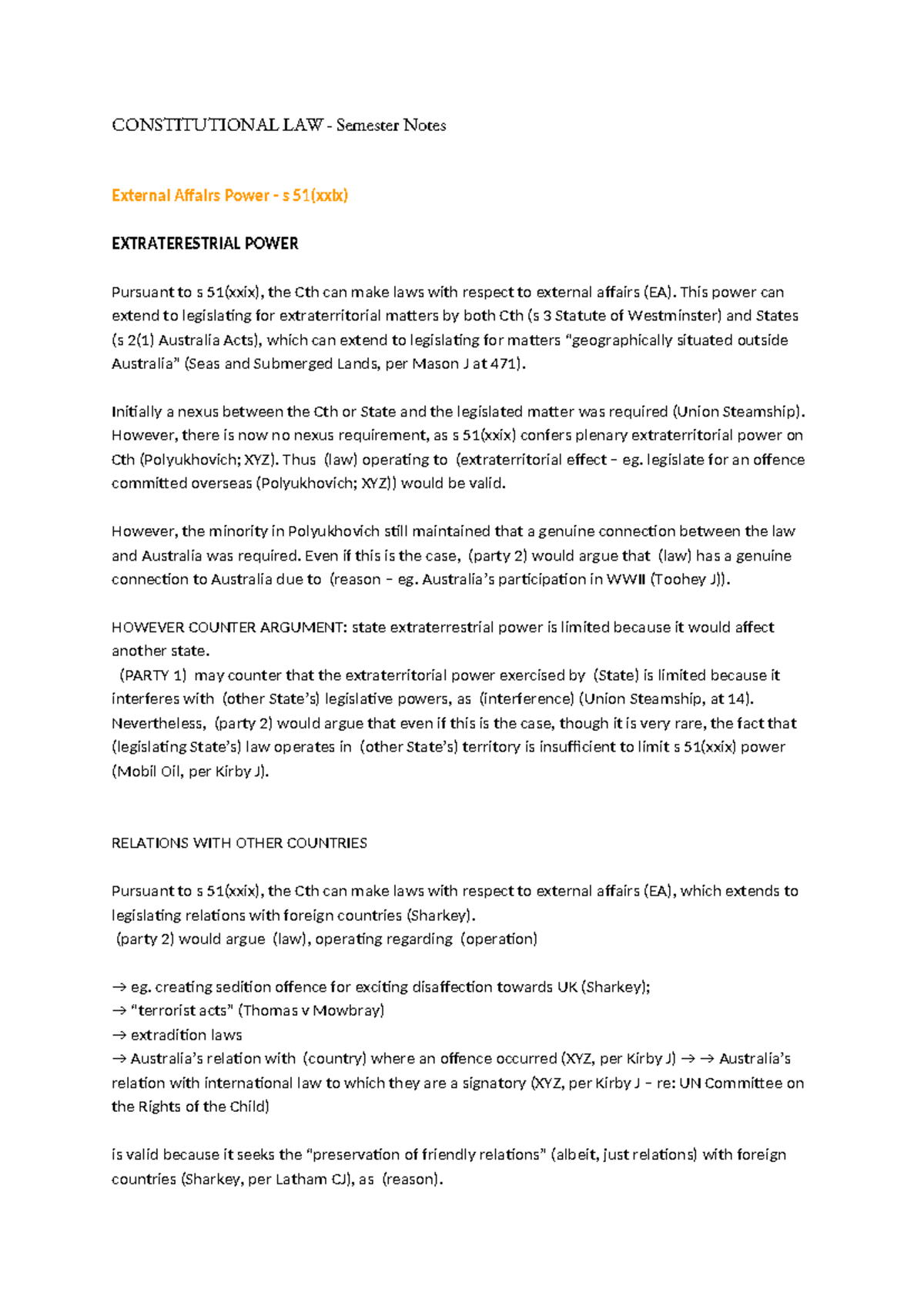 Constitutional Law (LAW101) - Comprehensive Exam Notes on External ...