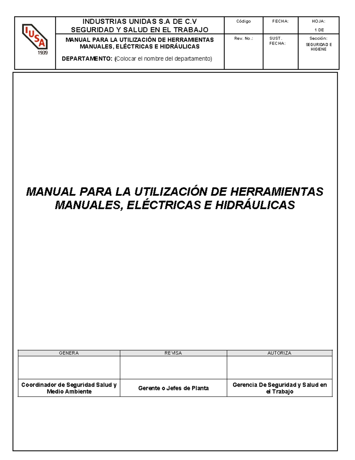 Manual de Seguridad y Salud en el Trabajo: Uso de Herramientas Manuales ...