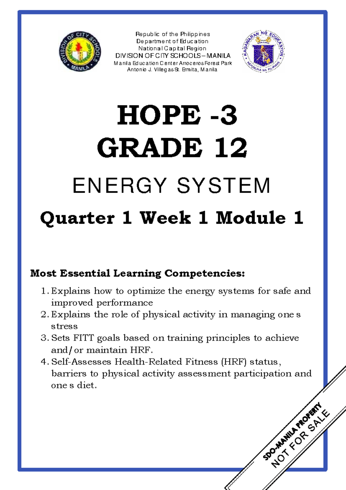 HOPE GRADE 12 ENERGY SYSTEM Q1 W1 MODULE 1: Understanding Energy in ...
