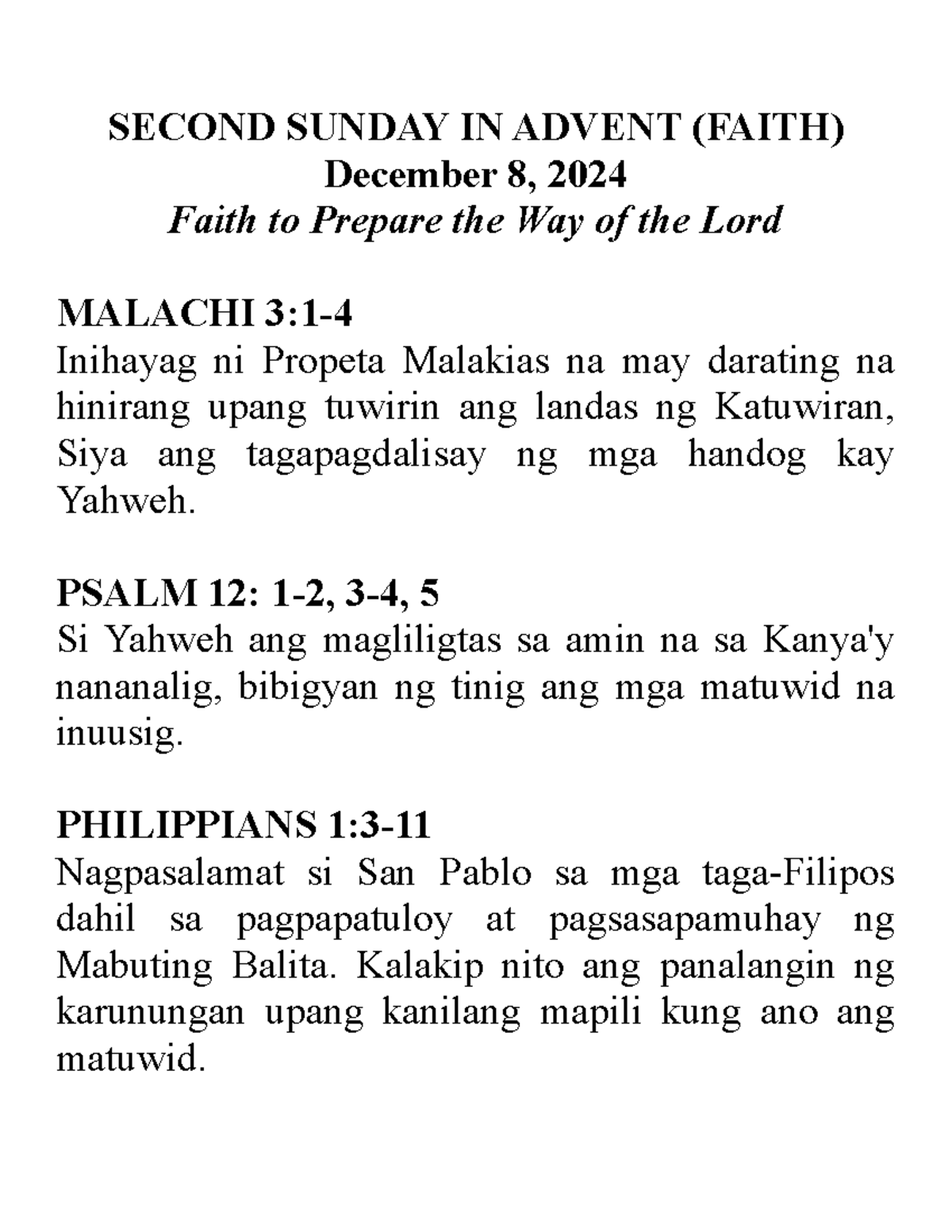 Second Sunday of Advent 2024: Preparing the Way of Faith - Studocu