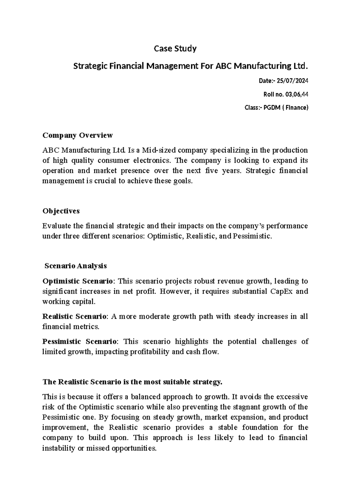 Strategic Financial Management Case Study for PGDM (Finance) Students ...