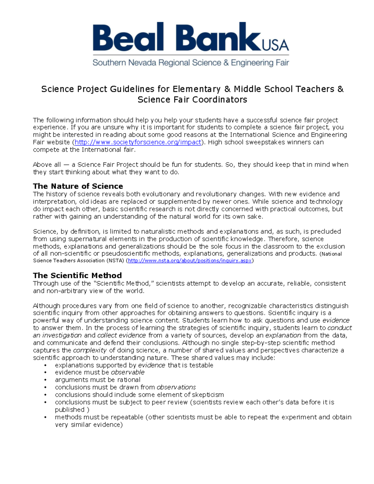 Science Project Guidelines for Elementary & Middle School Teachers ...