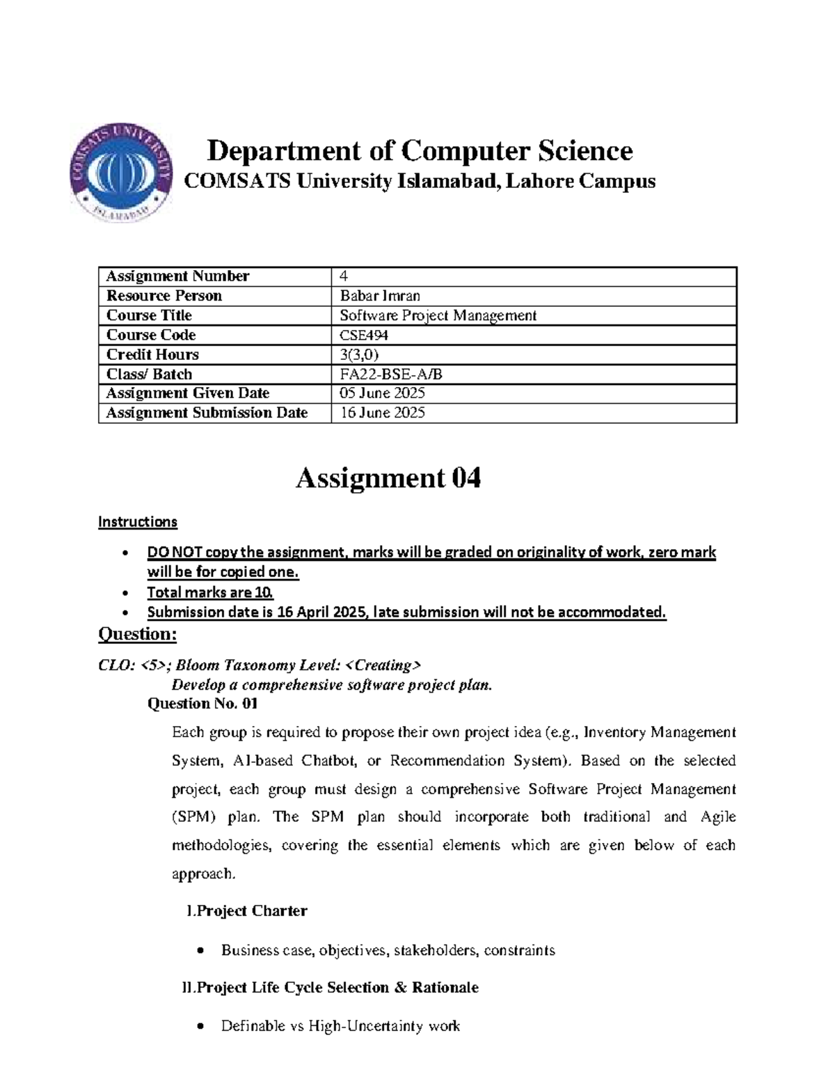 CSE494 Software Project Management Assignment 04 Guidelines - Studocu