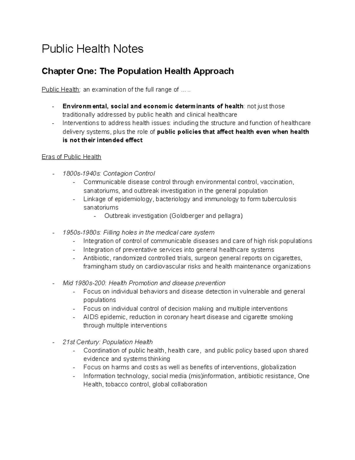 Public Health Notes: Chapter 1 Overview of Health Determinants and ...