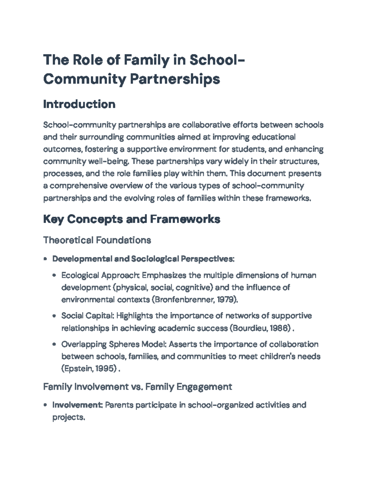 The Role of Family in School-Community Partnerships: Overview and ...