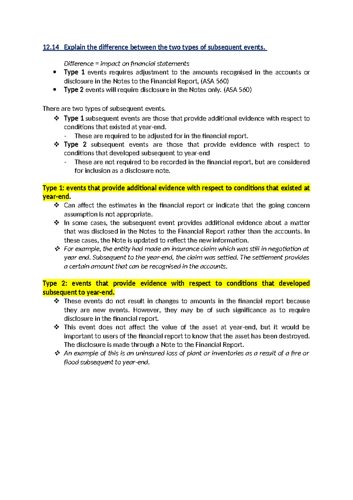 Chapter 12 Review Questions: Understanding Subsequent Events and Audit ...