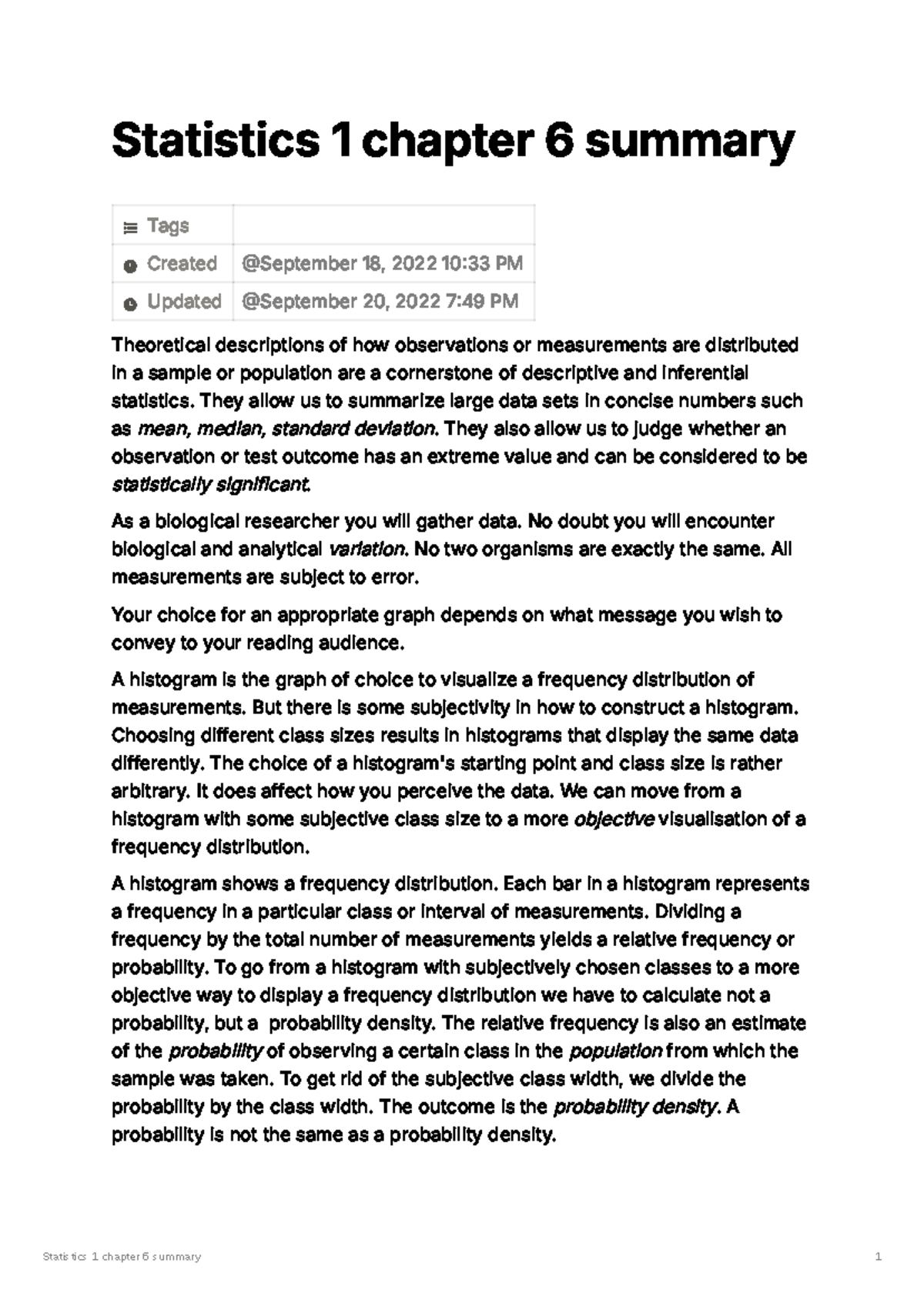 Statistics 1: Chapter 6 Summary on Probability Distributions - Studeersnel