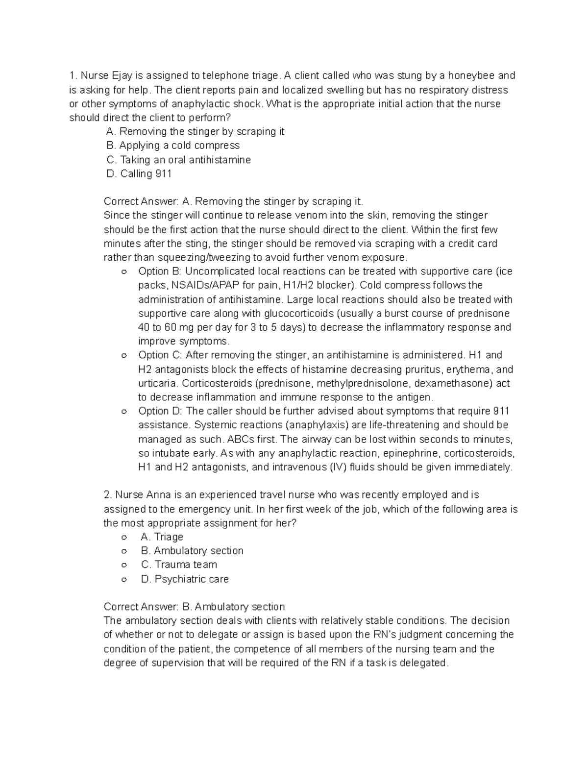 EDN-PART-1 - Emergency Nursing Practice Questions & Answers - Studocu