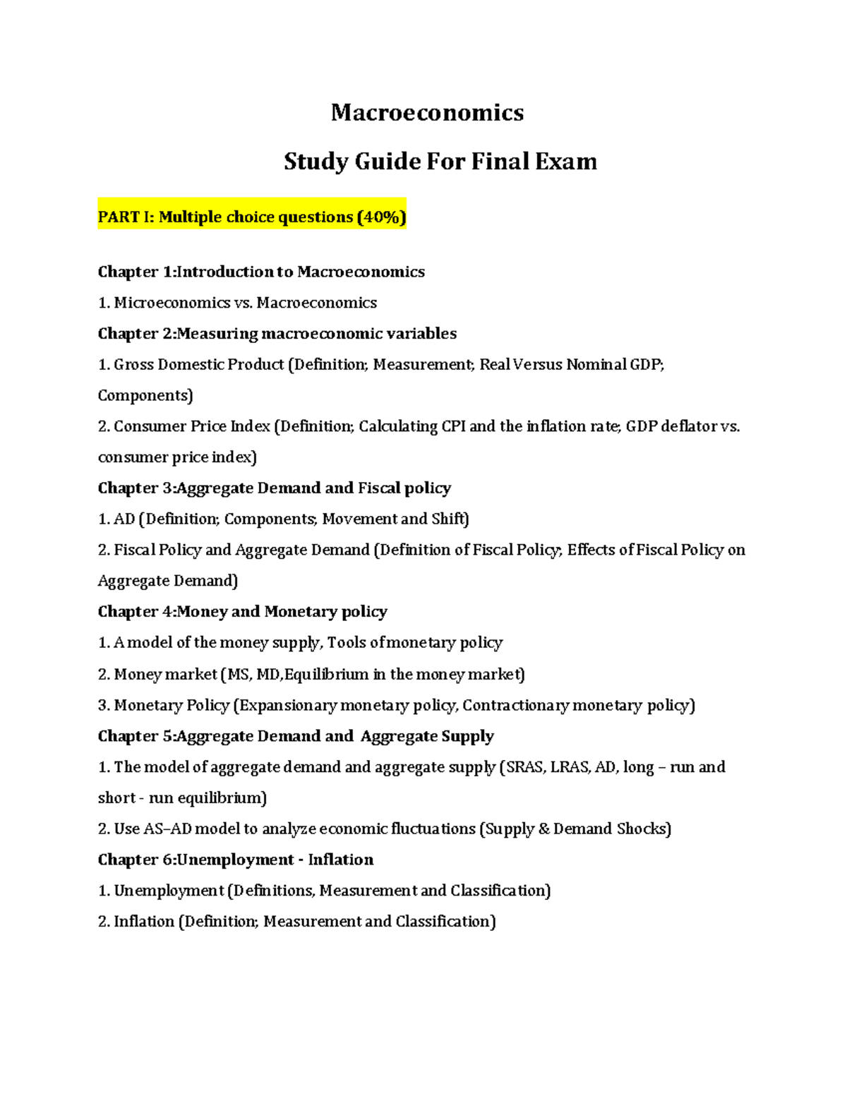 Final Exam Study Guide for Macroeconomics KTEE 203 - Studocu