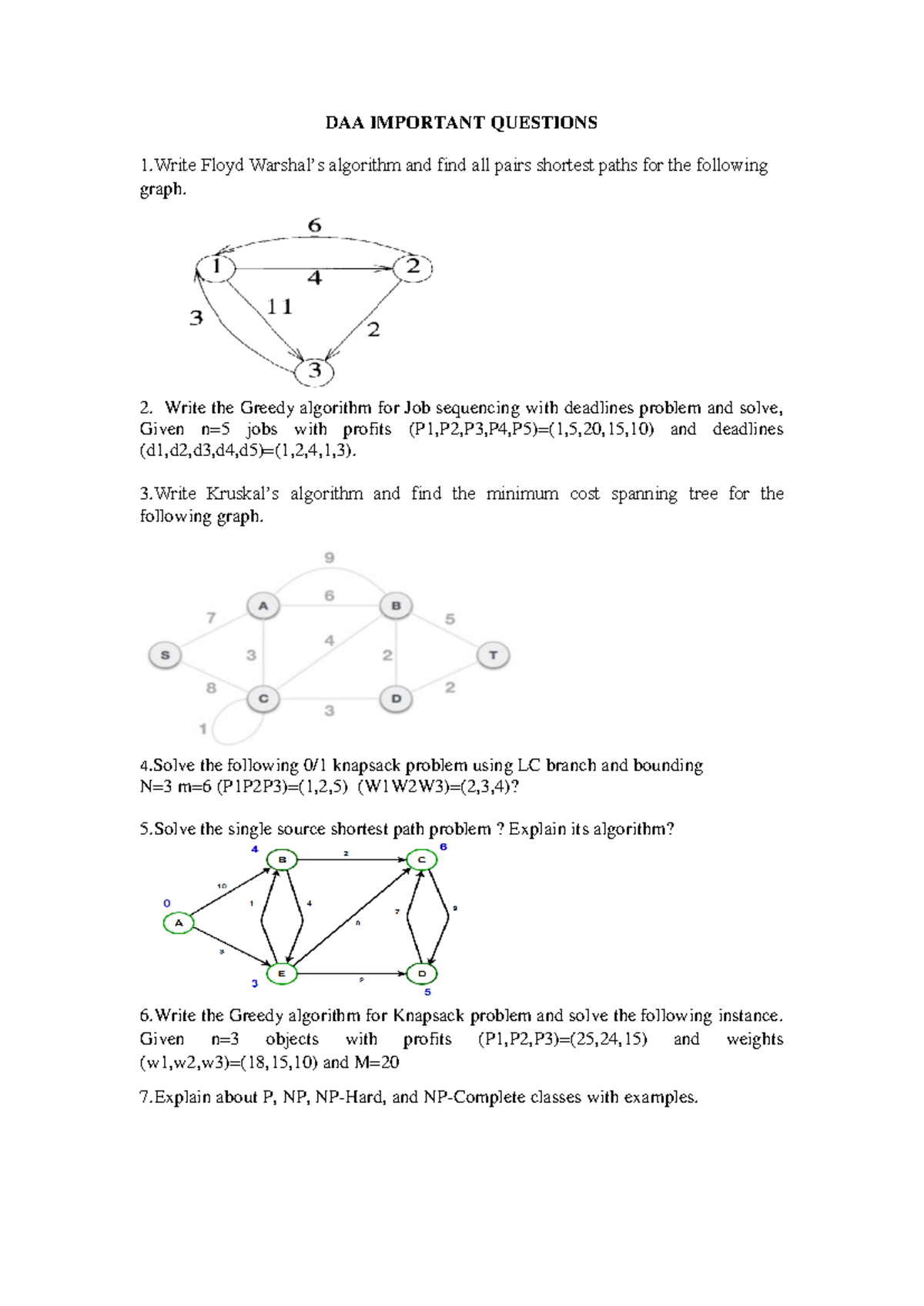 DAA Final Exam Key Questions and Algorithms - Studocu
