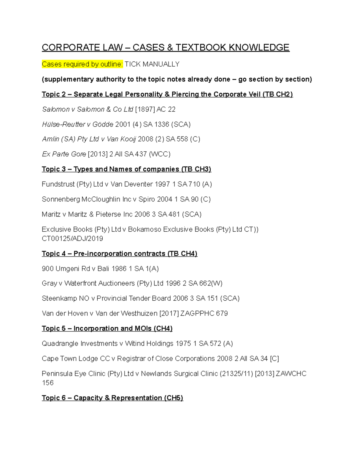 CORP 101 Final Exam Notes: Corporate Law Cases & Concepts - Studocu