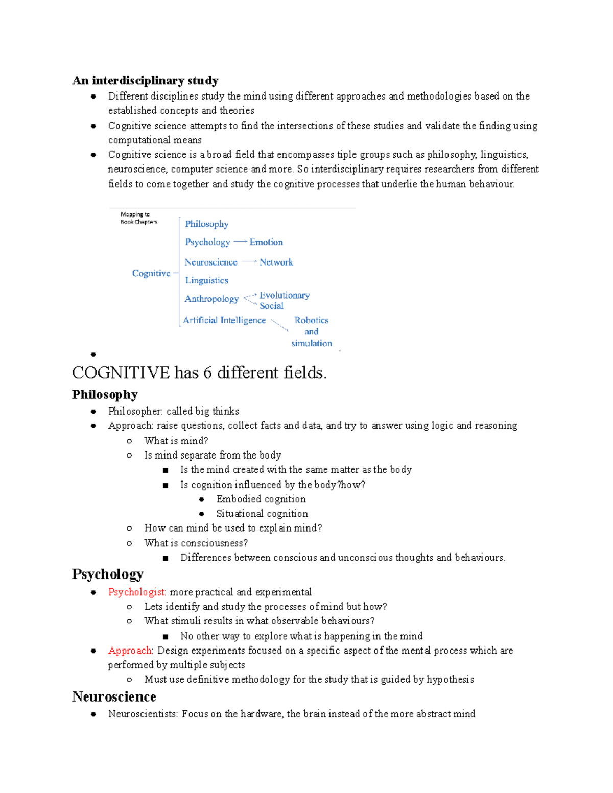 COGS 101: Interdisciplinary Approaches to Cognitive Science Notes - Studocu