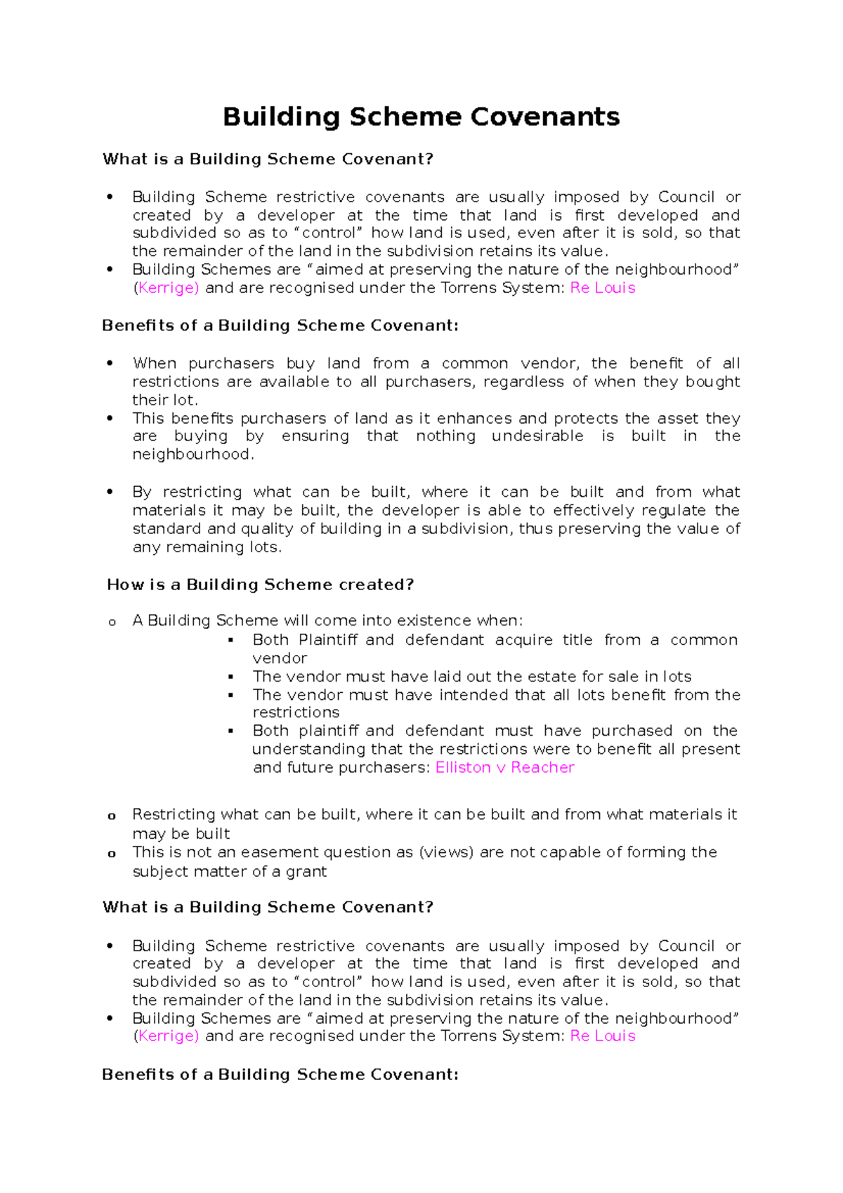 Summary - Lecture: Building Scheme Covenants Explained - Studocu