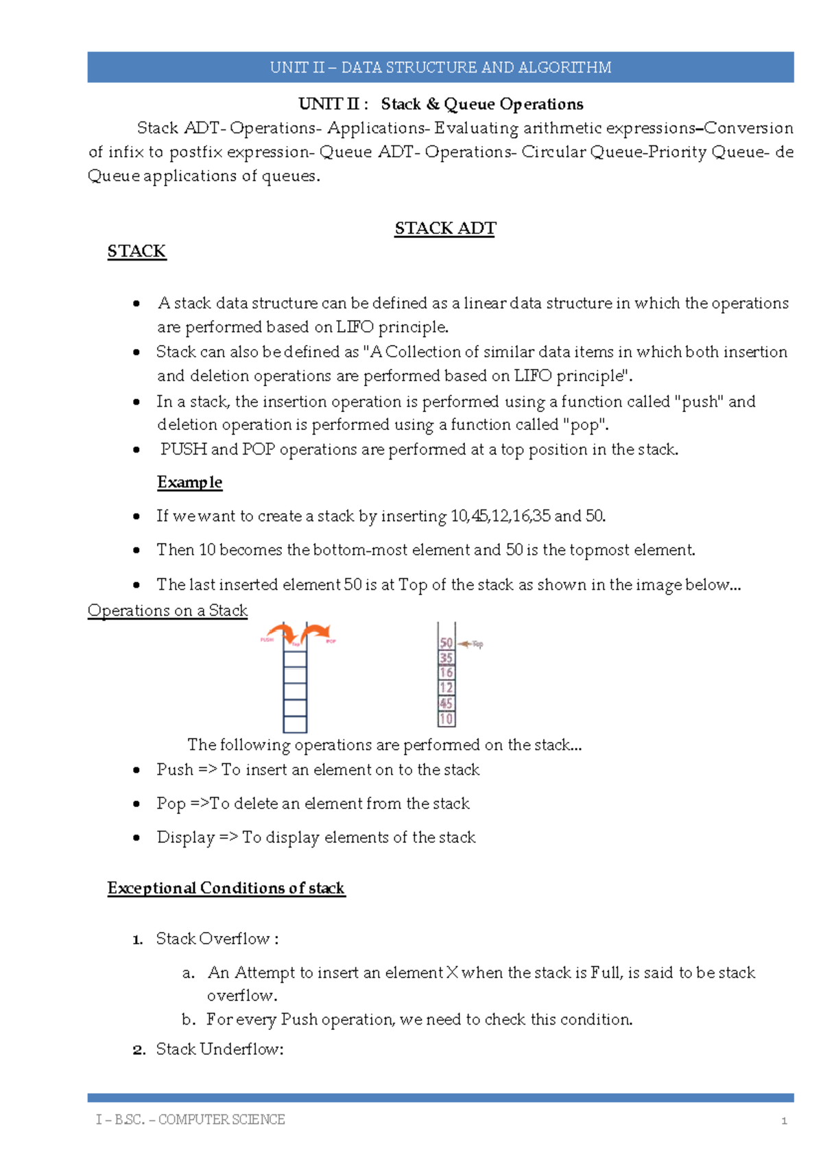 DS - UNIT 2 - DATA STRUCTURE AND ALGORITHM: Stacks & Queues Overview ...