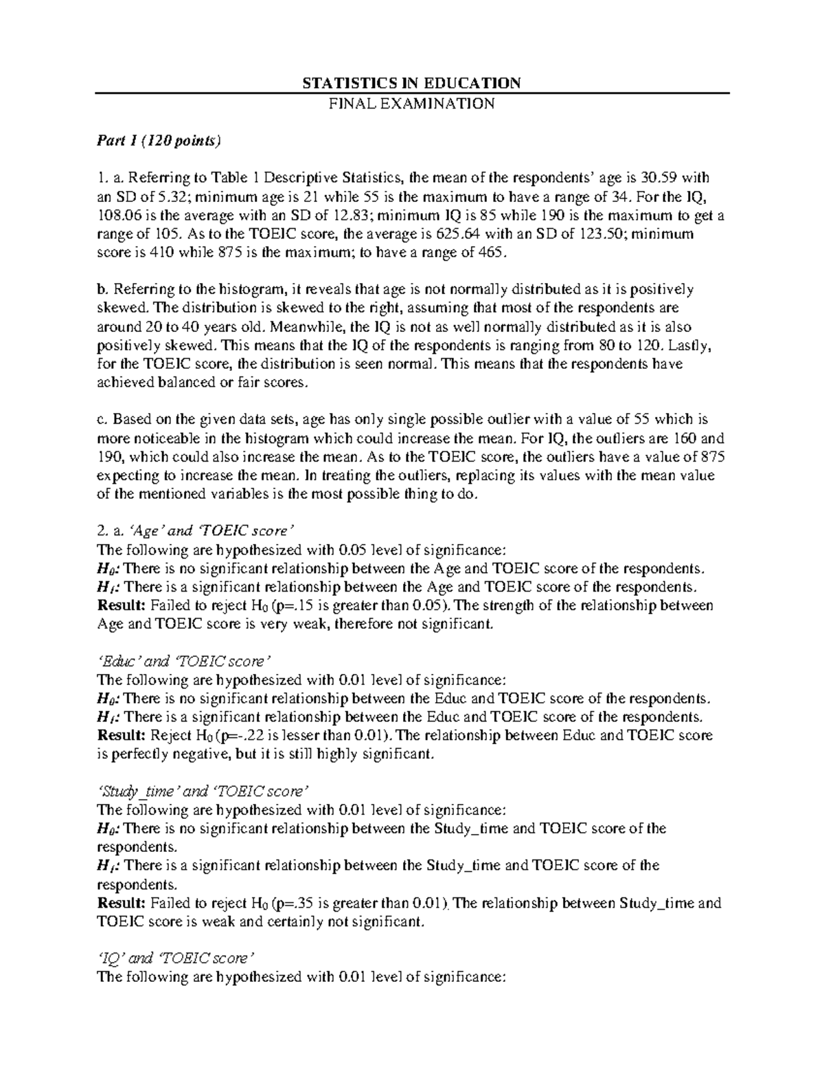 Statistics In Education Finals - STATISTICS IN EDUCATION FINAL ...