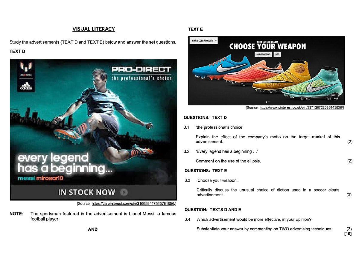 Visual Literacy - VISUAL LITERACY TEXT E NIXE SOCCER PRODUCTS Study the ...