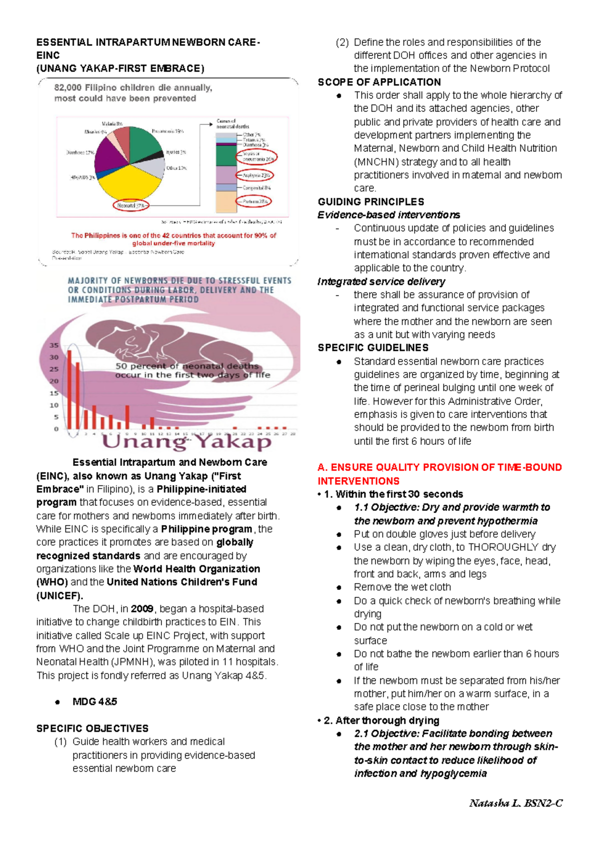 Essential Intrapartum & Newborn Care: Unang Yakap (EINC) Overview - Studocu