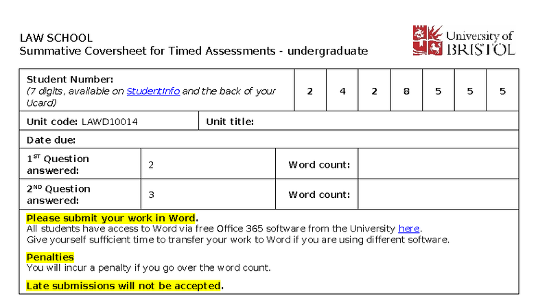 2428555 LAWD10014 Timed Assessment - Liability in Offences Against the ...
