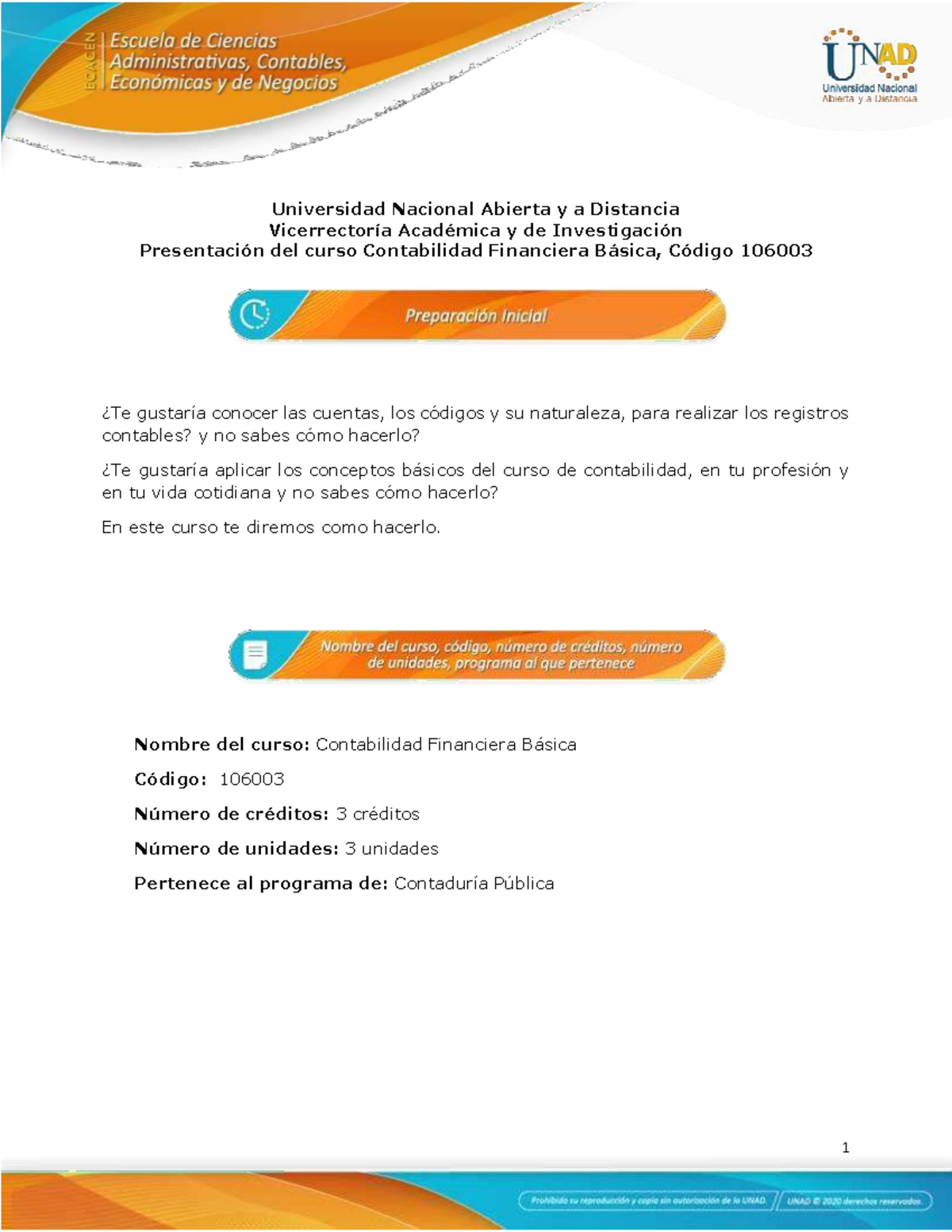 Presentación del Curso: Contabilidad Financiera Básica 106003 - Studocu