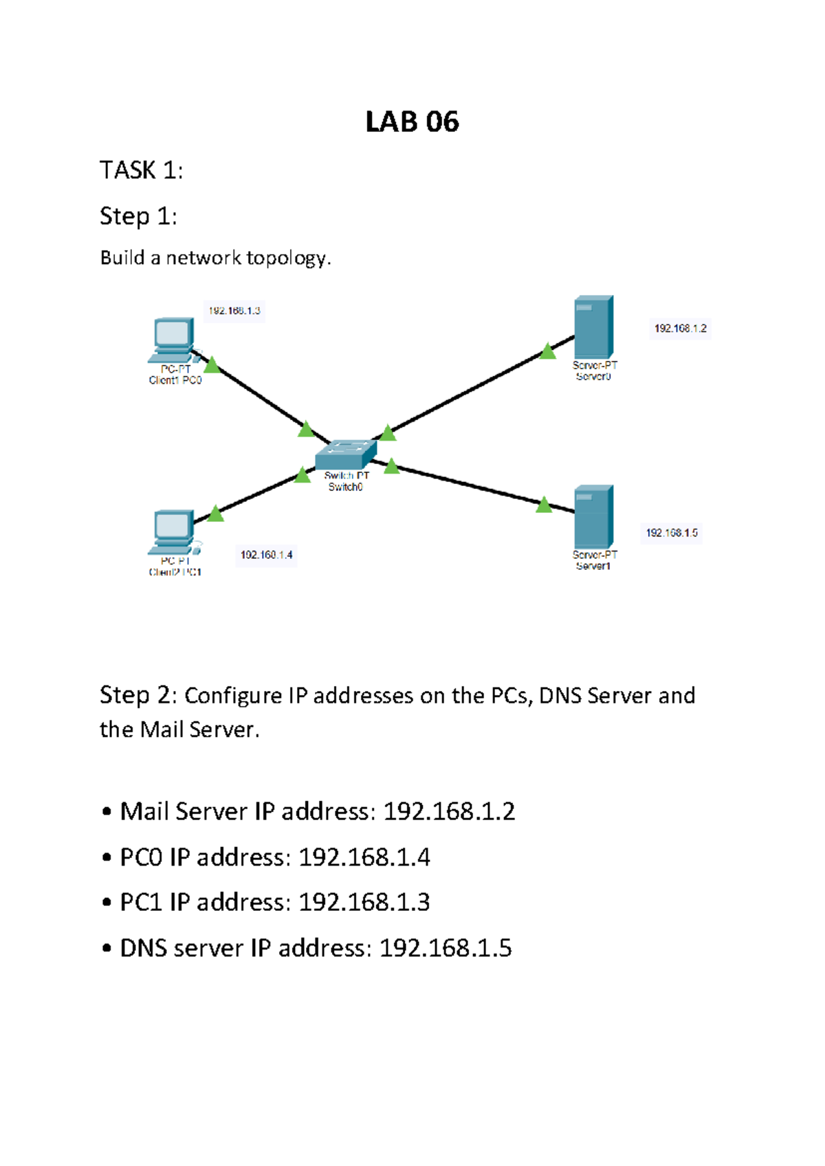 CN Lab 06: Network Topology & IP Configuration Tasks - Studocu