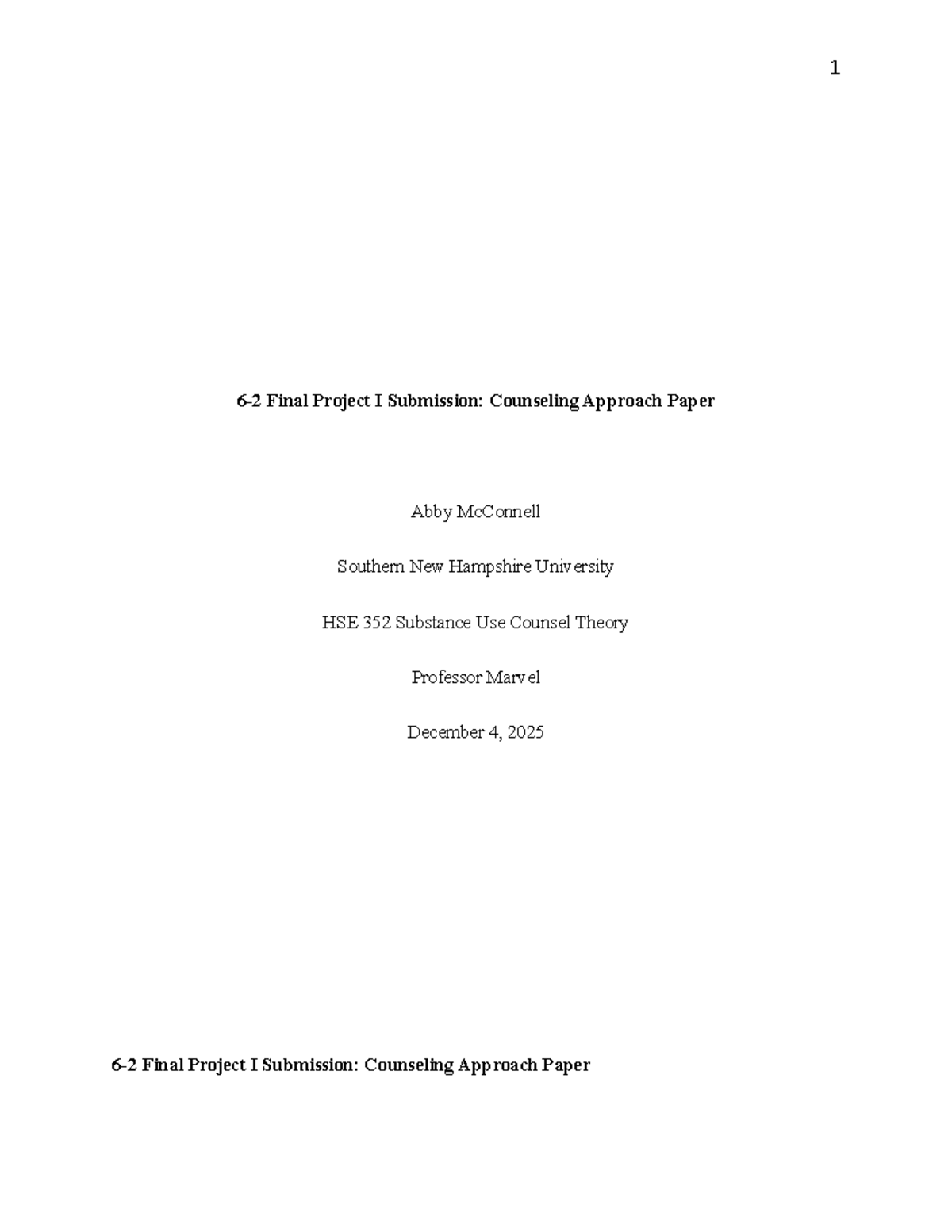 HSE 352 Final Project I: Counseling Approach for Substance Use - Studocu